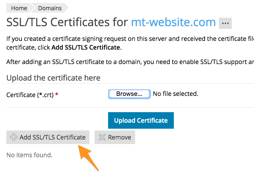 گزینه Add SSL Certificates در پلسک